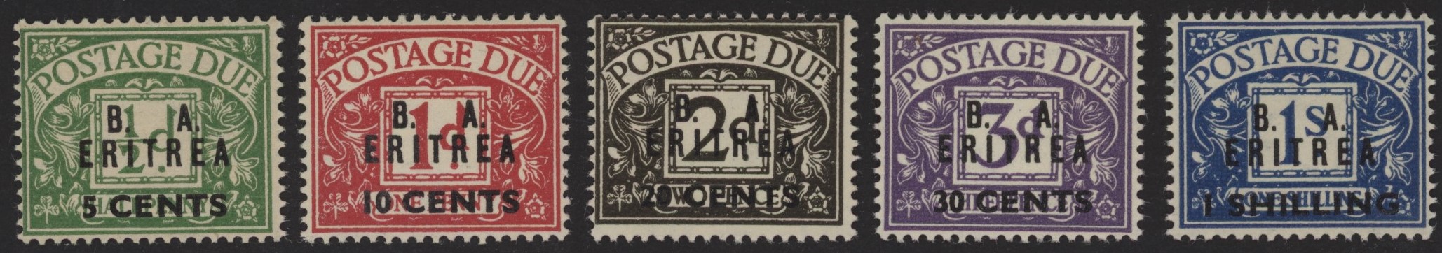 Eritrea - <p><strong>1950 - Sovrastampati B.A. ERITREA</strong>, Sx n° 6/10, ottima, gomma integra.</p>