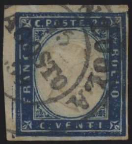 Ducato di Parma - <p><strong>1859 - 20 cent. della IV em. di Sardegna</strong>, n°15B, usato in periodo di I Governo Provvisorio, ottimo esemplare usato a Fiorenzuola il 15 AGOSTO 1859, insieme non comune.</p>