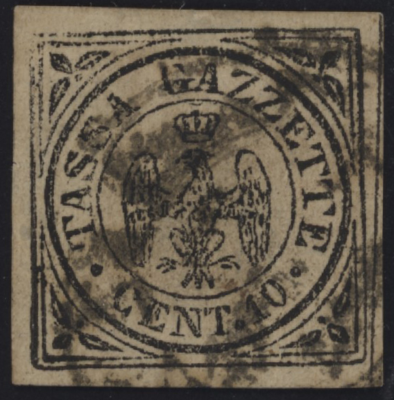 Ducato di Modena - <p><strong>1859 - Aquilotto</strong>, SxG n° 5, ottimo, annullo confuso per cui non periziabile.</p>