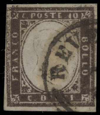 Regno di Sardegna - <p><strong>1859 - Annullo REVERE</strong>, II guerra d'indipendenza, Oltrepò mantovano, 10 cent., n° 14Af, appena difettoso ma raro.</p>