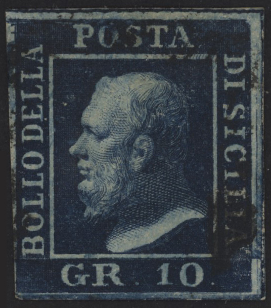Sicilia - <p><strong>1859 - 10 gr. azzurro cupo</strong>, n° 12, ritocco 4, ottimo.</p>