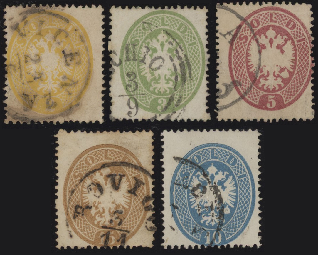 Lombardo Veneto - <p><strong>1863 - Stemma d. 14</strong>, n° 36/40, ottima serie completa</p>