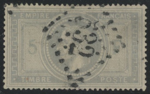 FRANCIA - <p><strong>1863 - 5 F. grigio azzurro</strong>, n° 33a, ottimo/eccellente, fresco e ben centrato, raro in questo splendido stato di conservazione. Certificato Diena.</p>