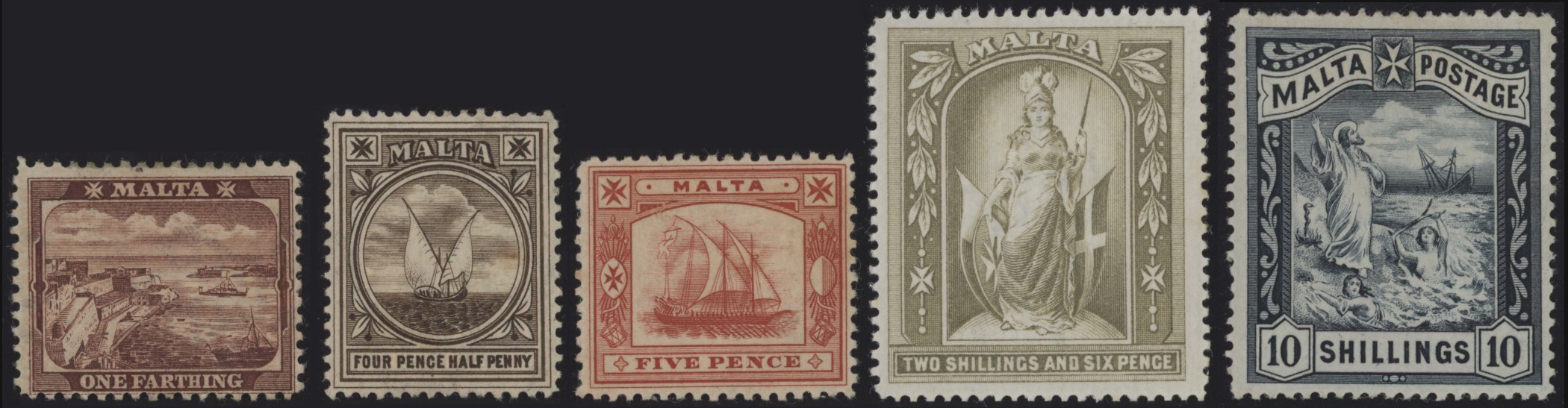 MALTA INGLESE - <p><strong>1899 - Malta - Soggetti Vari</strong>, n° 12/16, ottima.</p>