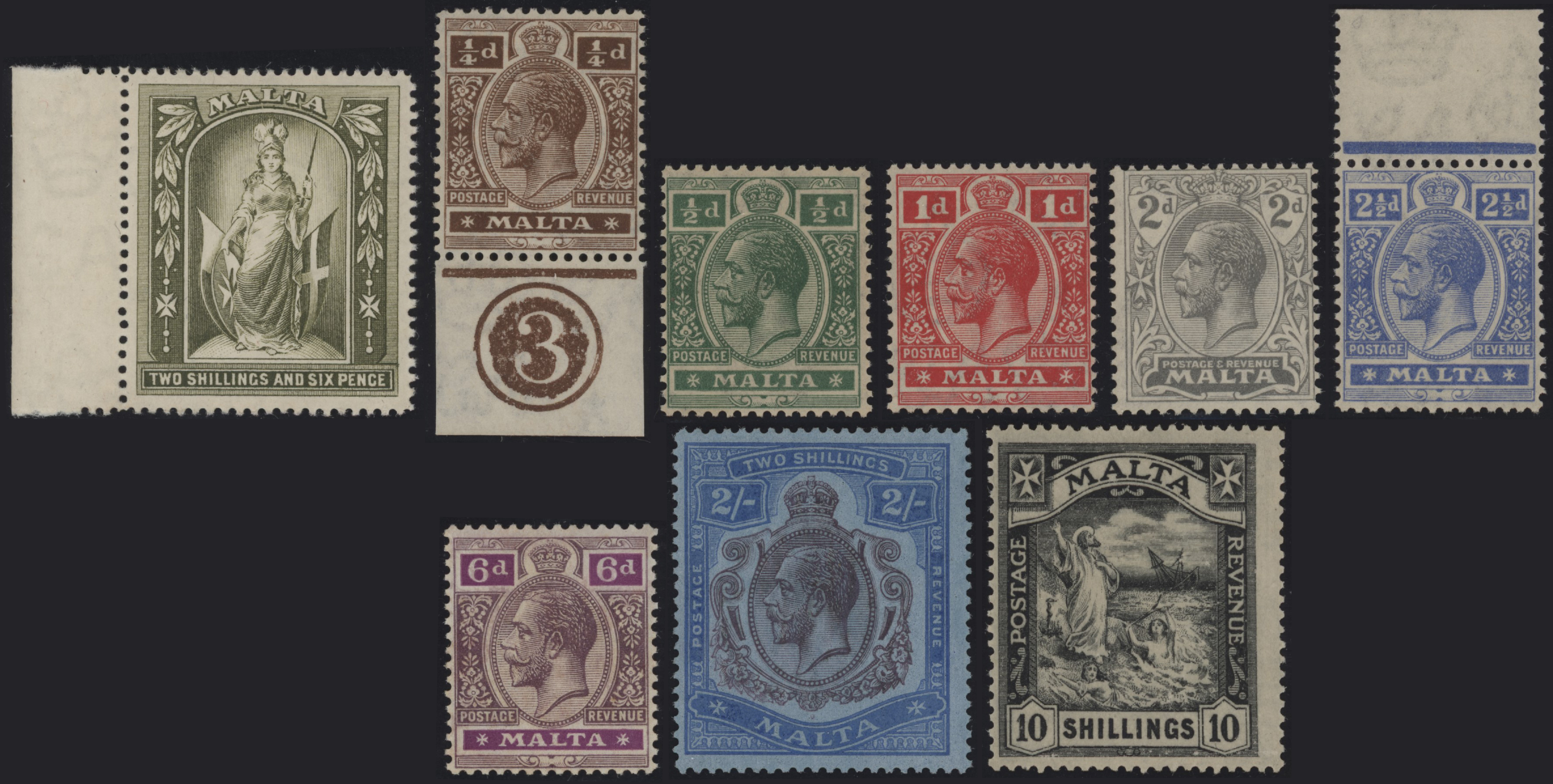MALTA INGLESE - <p><strong>1921 - Malta - Giorgio V</strong>, n° 58/65, ottima serie completa con gomma integra, molto fresca, non comune in questo splendido stato di conservazione, alcuni bordo di foglio, uno anche con n° di controllo “3” in cerchio.</p>