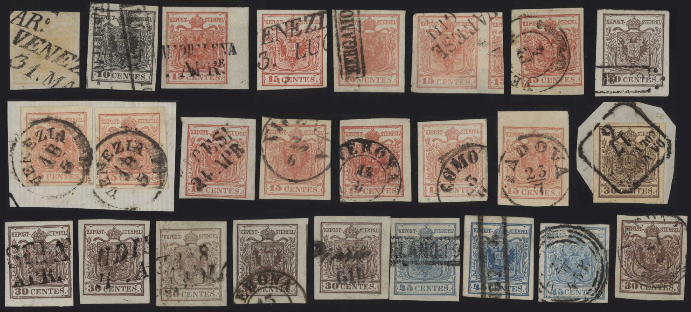 Lotti Antichi Stati - <p><strong>1850 - Lombardo Veneto, I emissione,</strong> insieme composto da 25 esemplari dal 5 al 45 centesimi, tutti di ottima qualità.</p>