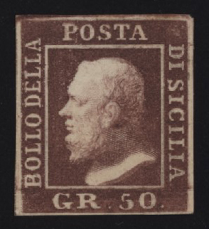 Sicilia - <p><strong>1859 - 50 grana cioccolato</strong>, n° 14a, ottimo, nuovo con gomma originale. Inchiostro oleoso con effetto ‘’Testa d'Avorio''. Il non comune esemplare è siglato Oliva e Ferrario.</p>