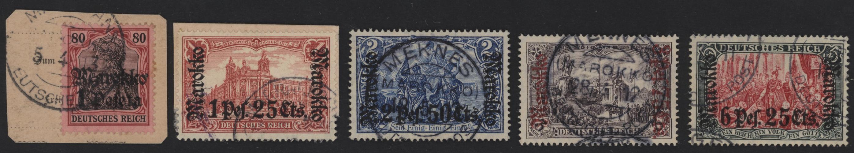 GERMANIA COLONIE MAROKKO - <p>
	<strong>1911 - Sovrastampati,</strong> n&deg; 46/58, ottima, 2 esemplari su frammento. Certificato&nbsp;BRIEFMARKENPRUFSTELLE. (n&deg; 57).</p>
<p>
	<strong>1911 - &Uuml;berdruckt</strong>, Nr. 46/58, sehr gut, 2 Exemplare auf Fragment. BRIEFMARKENPRUFSTELLE Zertifikat. (n&deg; 57).</p>
