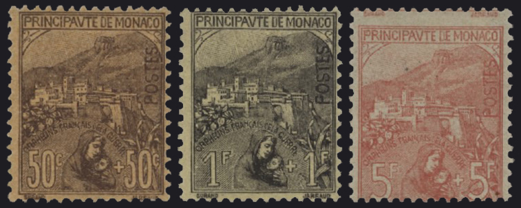 MONACO - <p><strong>1919 - Monaco - Pro Orfani di Guerra</strong>, n° 27/33, ottima, i tre alti valori sono accompagnati dal certificato Raybaudi.</p>