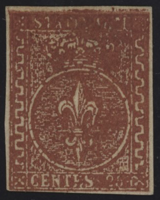 Ducato di Parma - <p><strong>1853 - 25 cent. bruno rosso</strong>, n° 8, nuovo senza gomma come sempre (con gomma noti due soli esemplari), ottimo. Certificato Bolaffi, certificato Enzo Diena per esteso.</p>