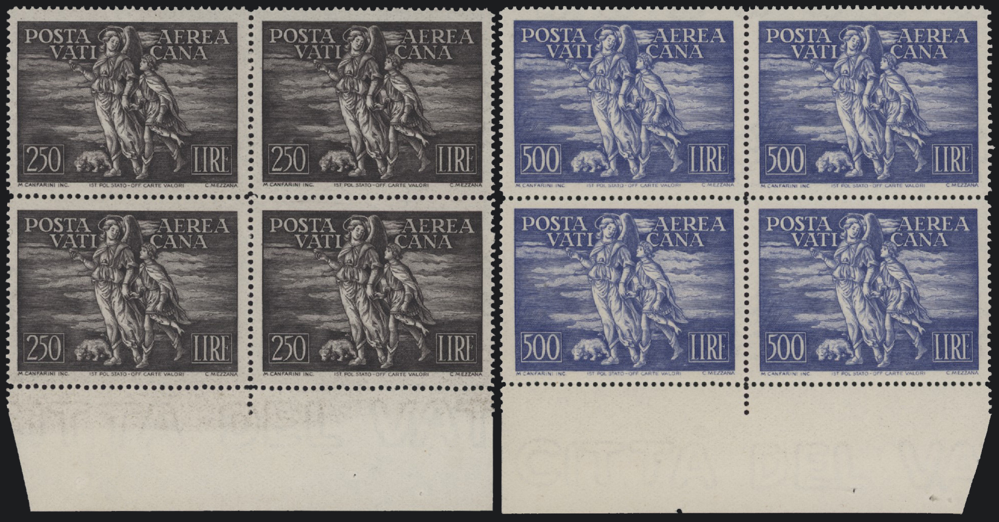 Vaticano - <p><strong>1948 - Arcangelo Tobiolo</strong>, PA n° 16/17, in eccellenti quartine bordo di foglio in basso. @</p>