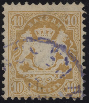 BAVIERA - <p><strong>1870 - Stemma 10 k. giallo cromo</strong>, n° 28, Mi n° 29xa, ottimo.</p><p><strong>1870 - Wappen 10 k. chromgelb</strong>, Nr. 28, Mi Nr. 29xa, sehr gut.</p>