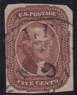 STATI UNITI - <p><strong>1851 - 5 cent. Jefferson</strong>, n° 6, appena toccato a sinistra. Certificato Raybaudi.</p>