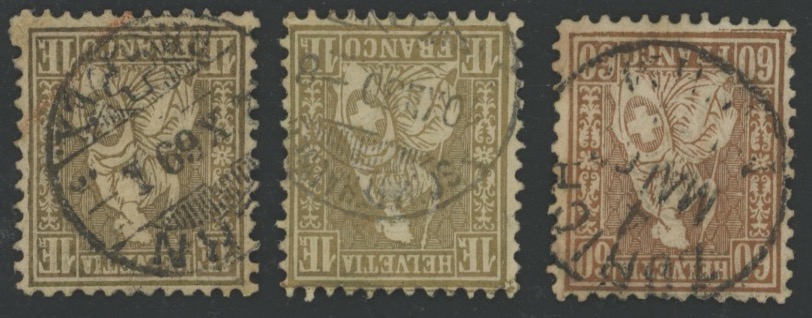 SVIZZERA - <p>
	<strong>1862 - Helvetia seduta</strong>, n&deg; 33/41 + 35a + 41a, ottima/eccellente, tutti lusso.</p>
