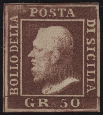 Sicilia - <p><strong>1859 - 50 grana lacca bruno</strong>, n° 14, ottimo, firmato Giulio Bolaffi per esteso.</p>
