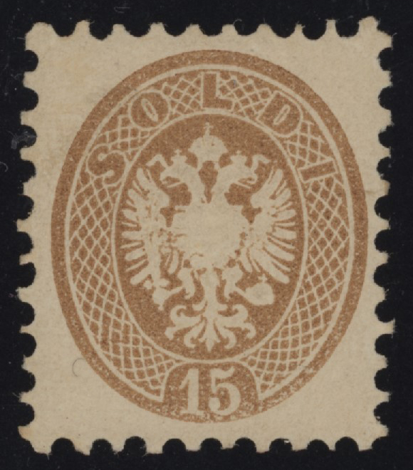 Lombardo Veneto - <p><strong>1864 - 15 soldi bruno</strong>, n° 45, ottimo, freschissimo e centrato, lusso.</p>