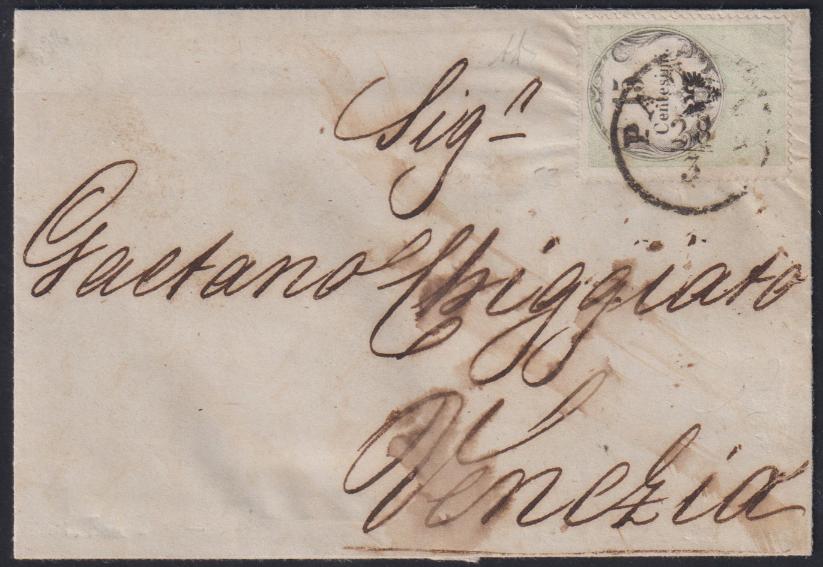 Lombardo Veneto - <p><strong>1854 - 15 cent.</strong>, MdB n° 3, ottimo, su lettera da <strong>Padova </strong>a <strong>Venezia</strong>. Siglata Alberto Diena.</p>