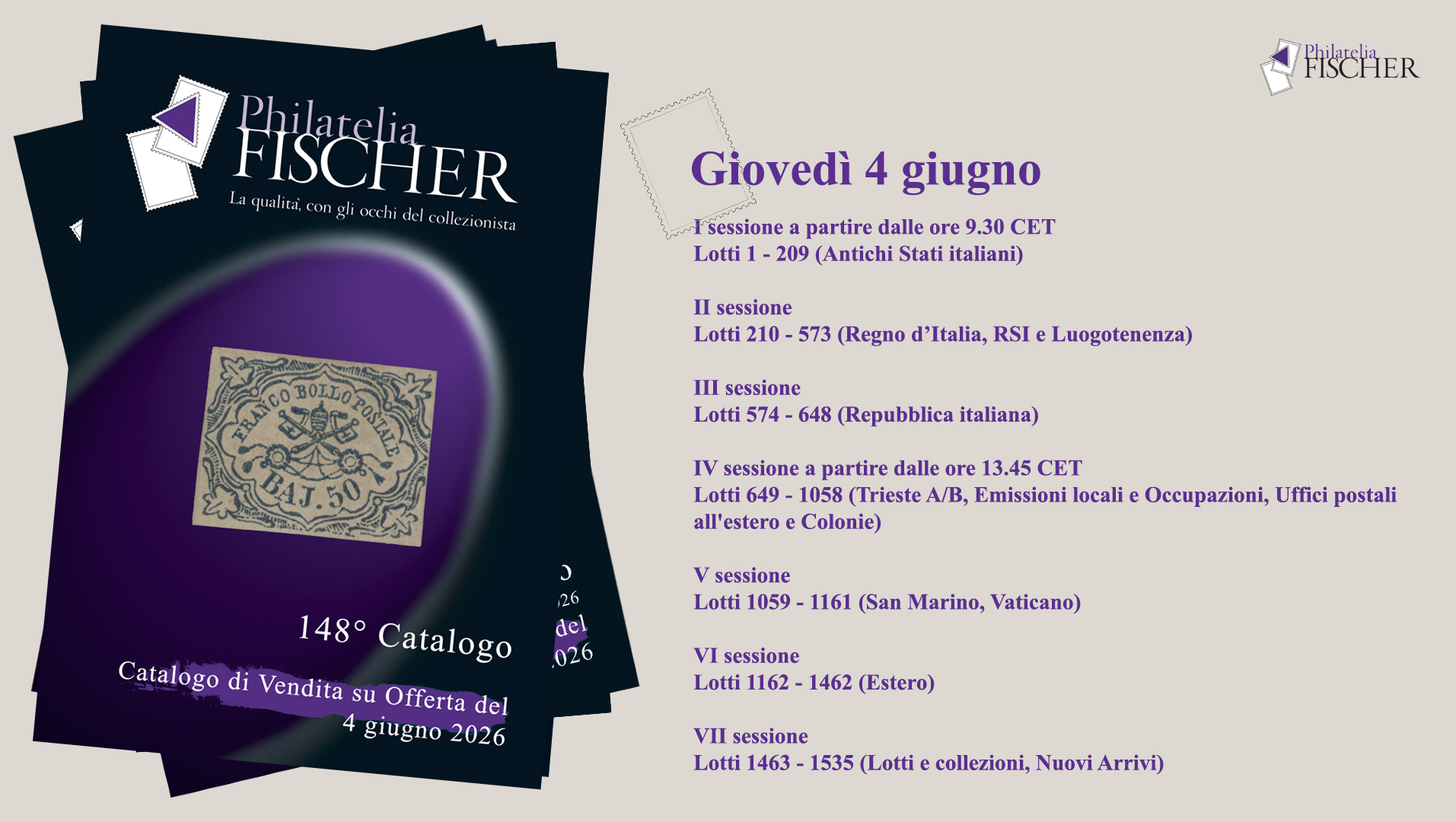 Giovedì 4 giugno, in occasione dell'asta 148 il negozio sarà chiuso al pubblico. Ci scusiamo per qualsiasi disagio.